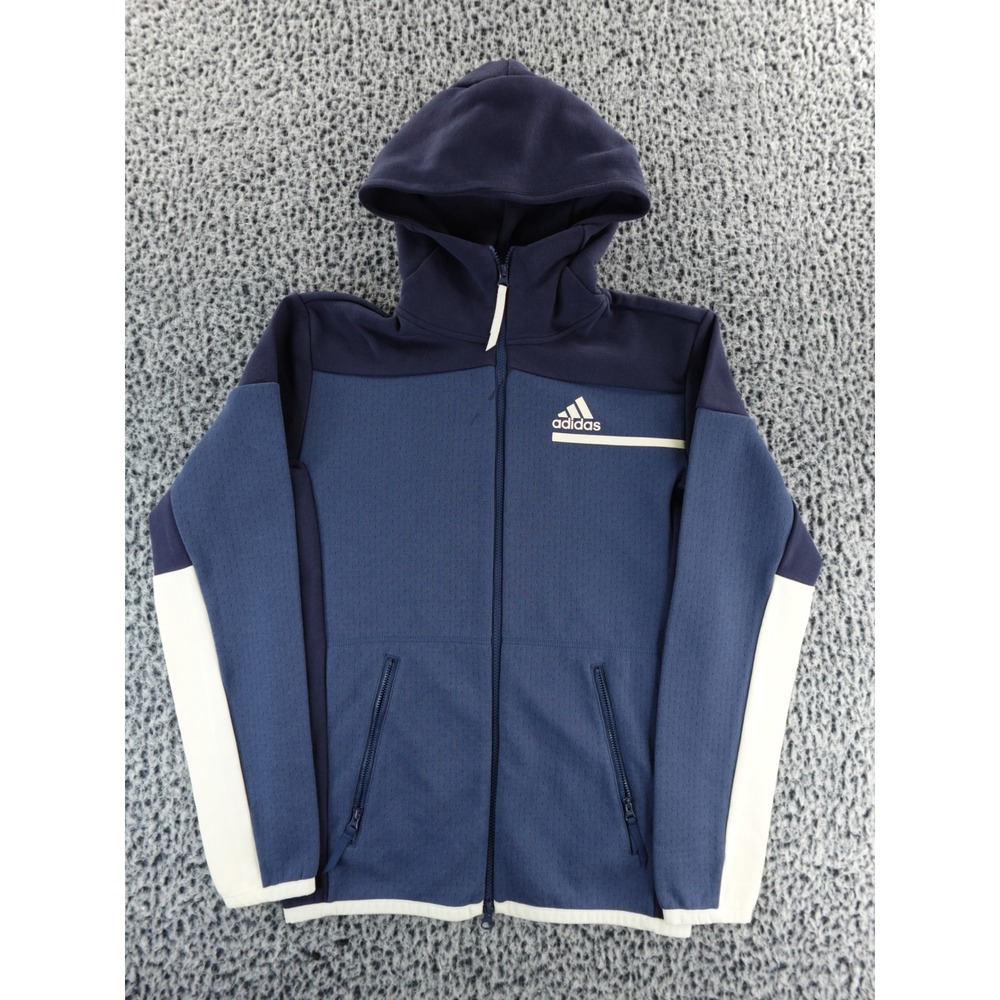 Adidas Full Zip Hoodie Jacket Navy Blue White Athletic‎ Performance S